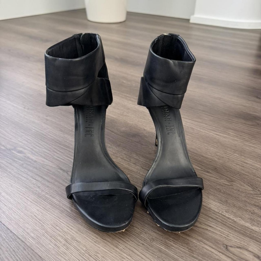 INC International Concepts Black  Back Zip Ankle Strap Heels - Picture 2 of 4